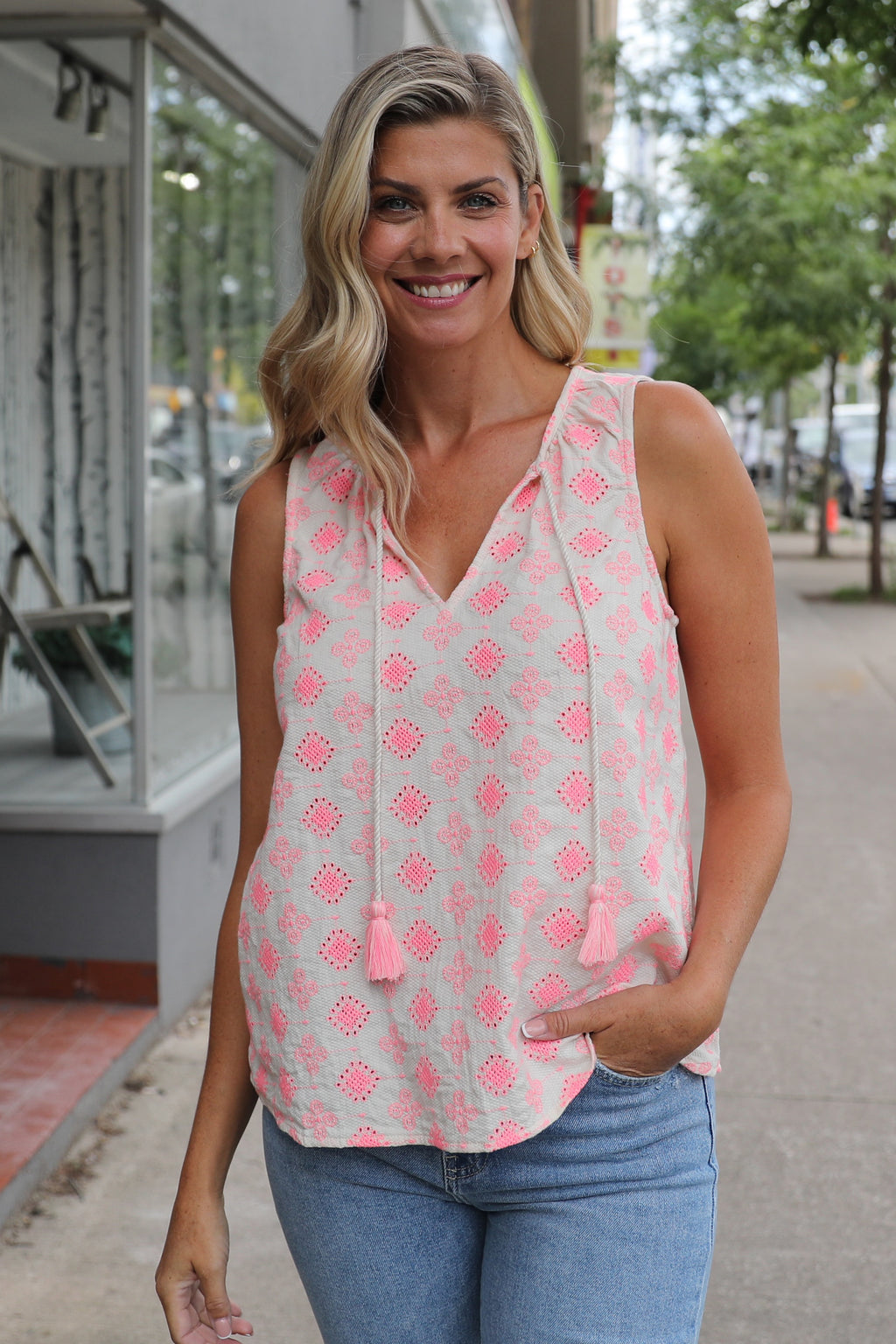 Emory Embroidered Tie Neck Tank