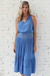 AVERY RAYNE </br>Mykonos Halter Tiered Midi Dress