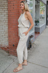MARLEE </br>Linen Sleeveless Open Back Jumpsuit