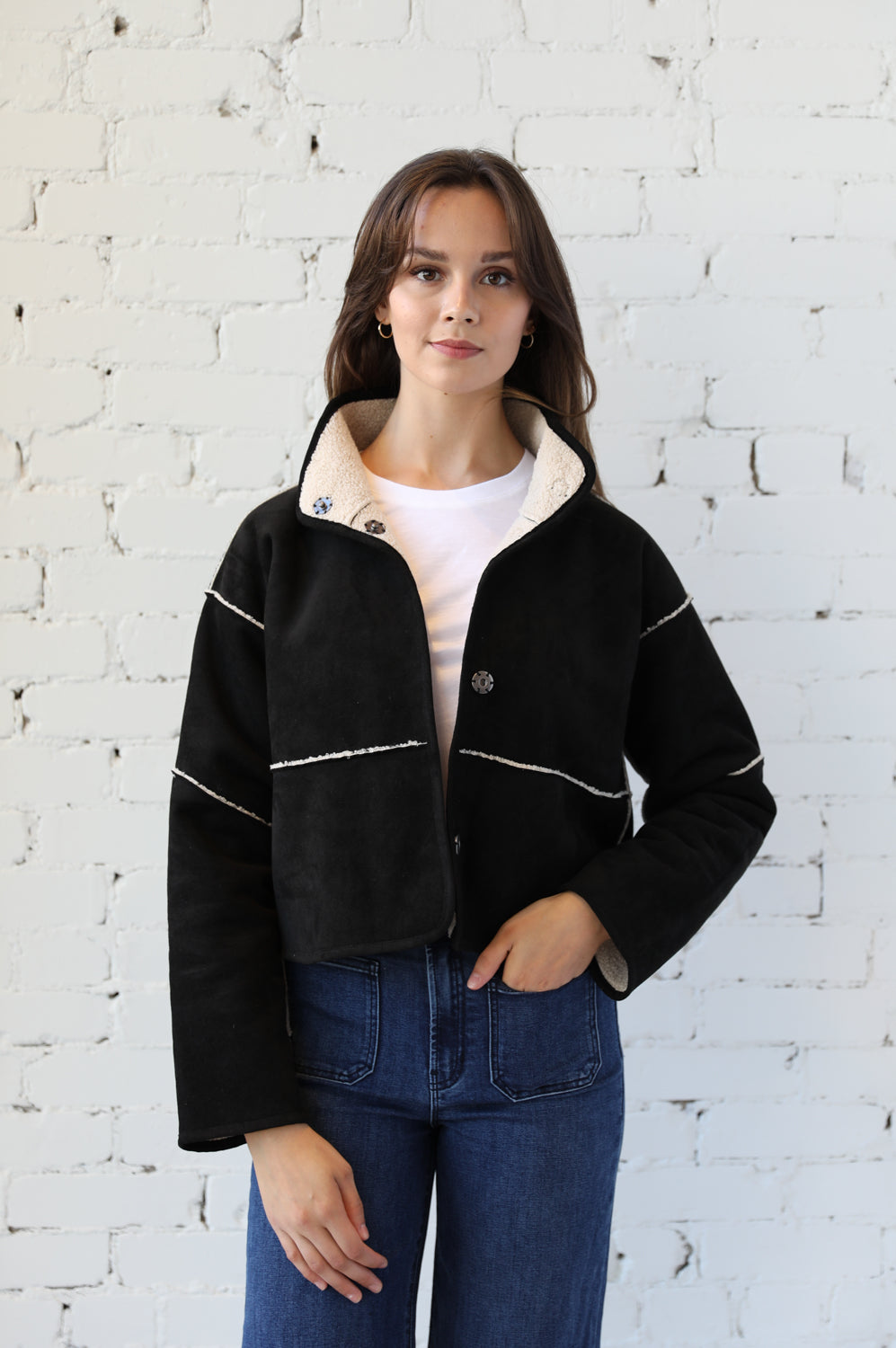 Faux Suede Sherpa Lined Jacket