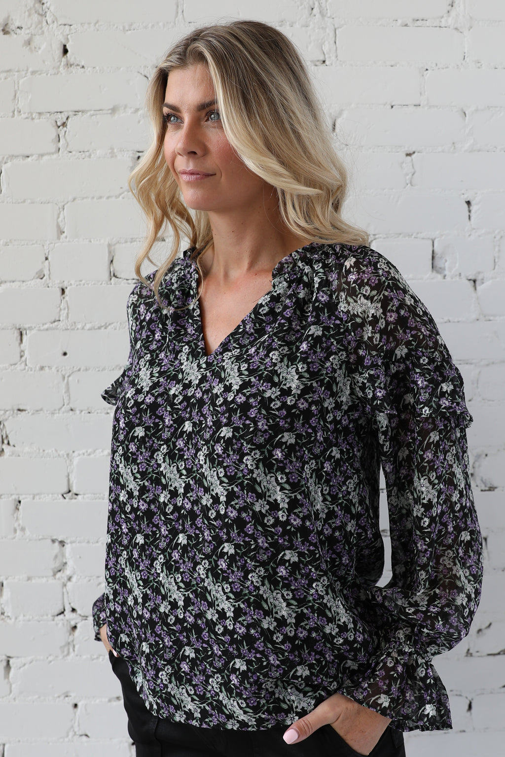 Floral Print Ruffle Sleeve Blouse