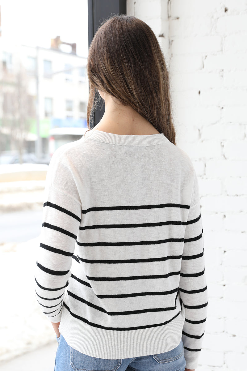 Lightweight Striped Front Pocket Knit