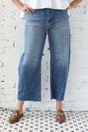 Denim Barrel Jean With Cut off Seams