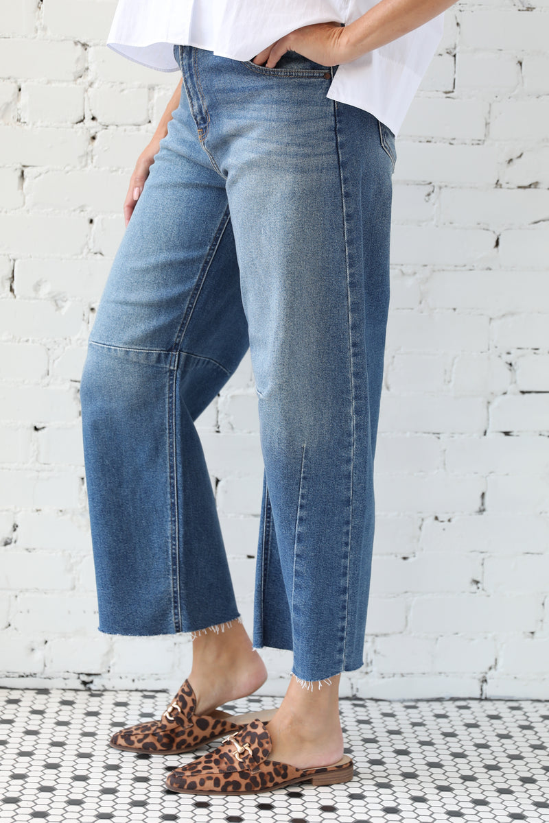 Denim Barrel Jean With Cut off Seams