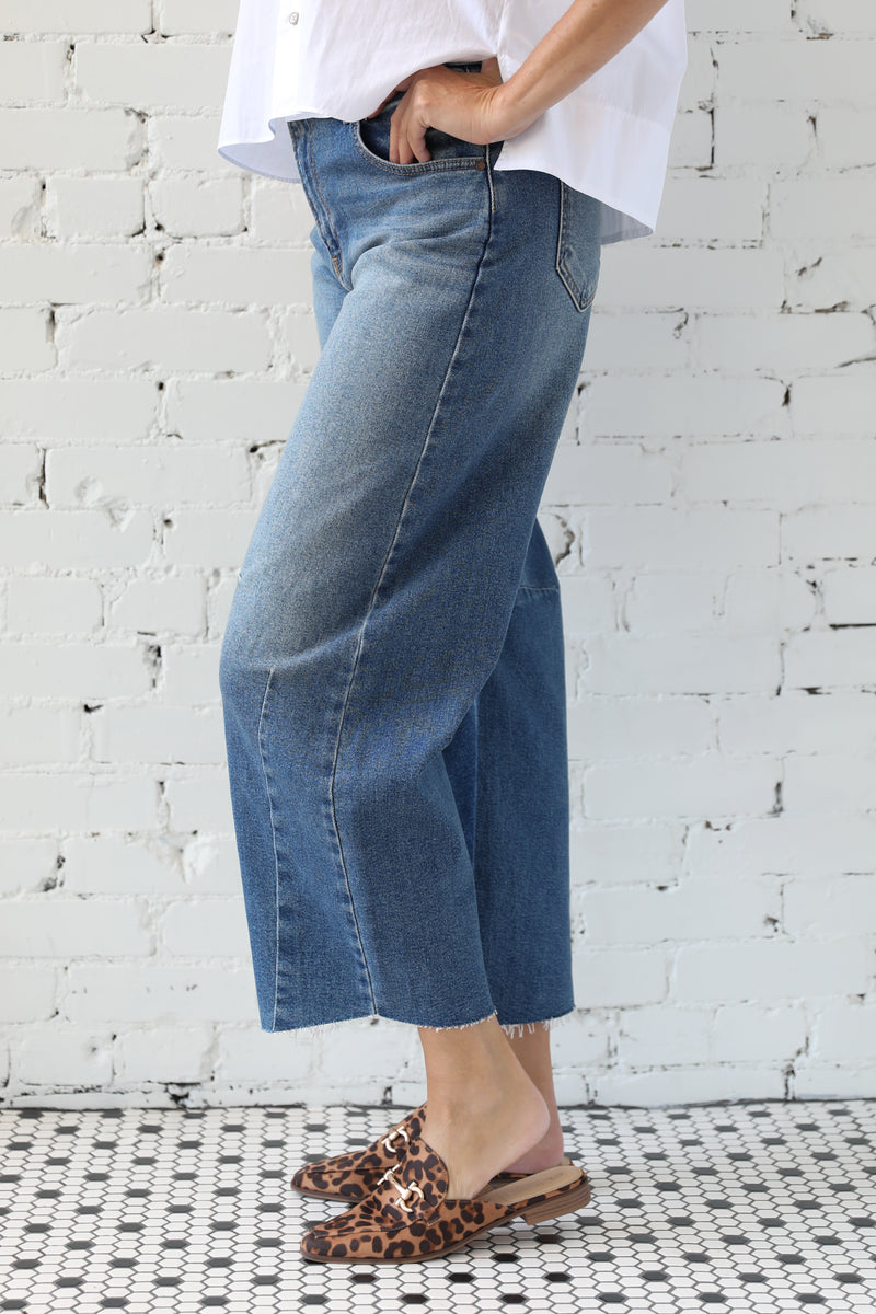 Denim Barrel Jean With Cut off Seams