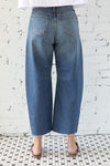 Denim Barrel Jean With Cut off Seams