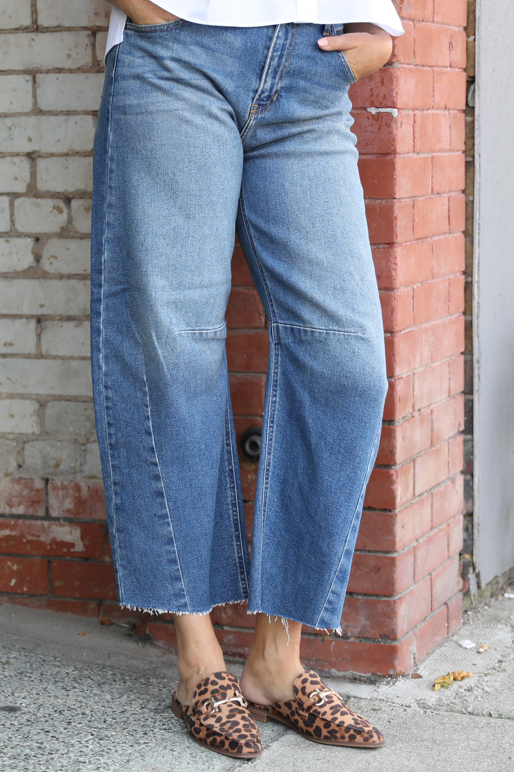 Denim Barrel Jean With Cut off Seams