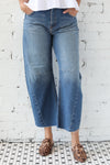 Denim Barrel Jean With Cut off Seams