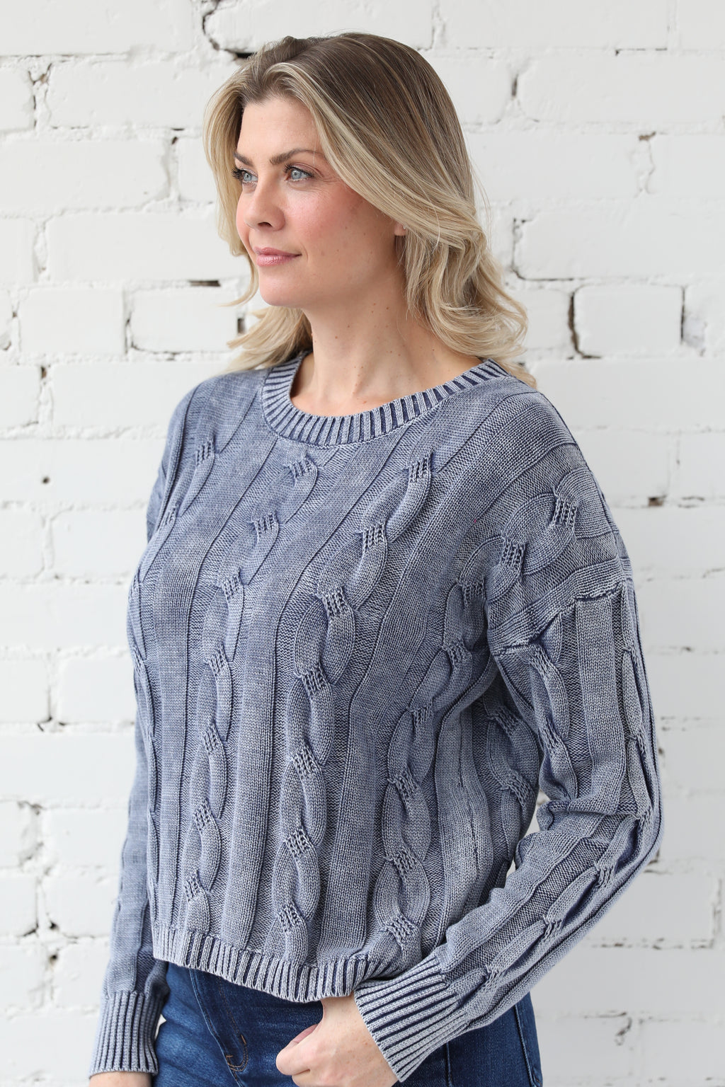 Mineral Wash Cable Knit Top