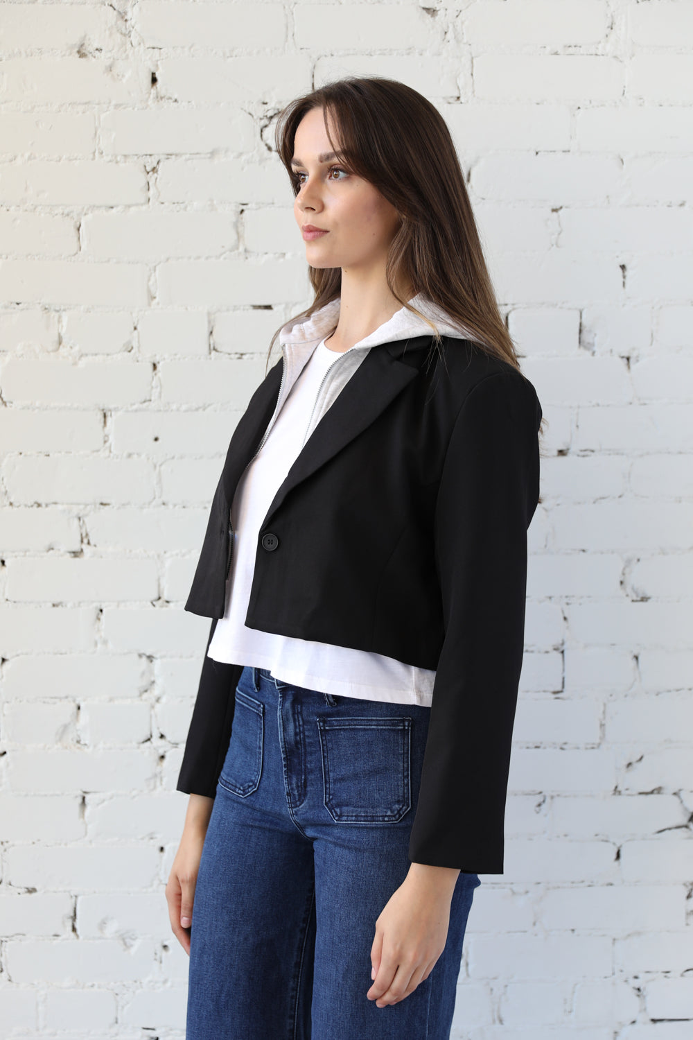Acquire Hooded Crop Blazer