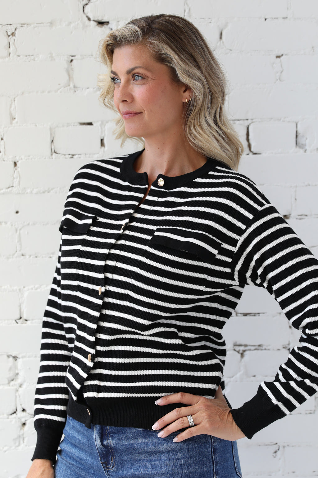 Lara Striped Textured Cardigan