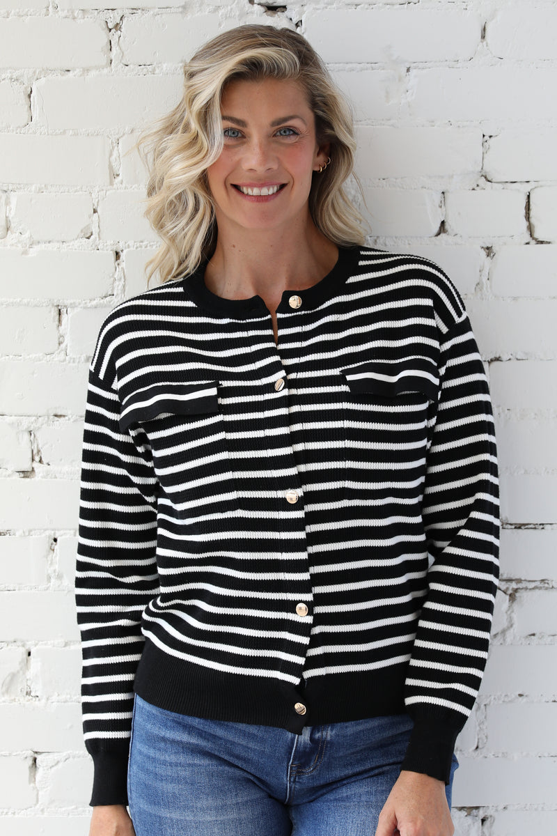 Lara Striped Textured Cardigan