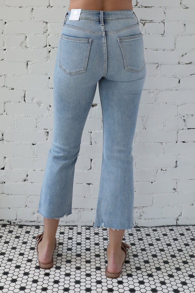 High Rise Cropped Flare With Distressed Hem