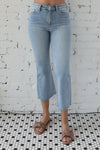 JUST BLACK </br>High Rise Cropped Flare With Distressed Hem