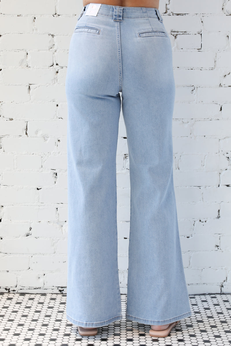 Denim Patch Pocket Wide Leg Flare