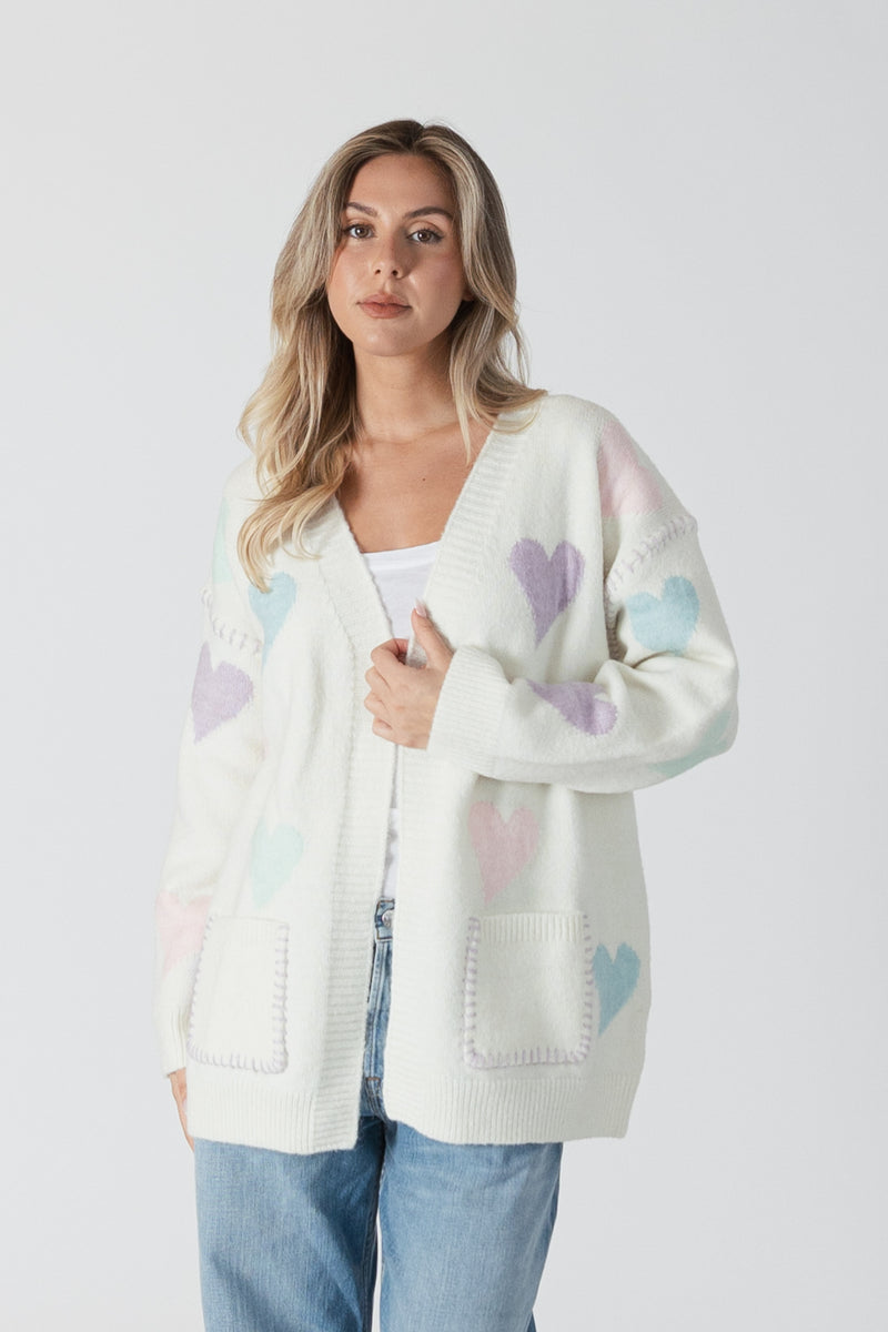 Elska Eco Cardigan With Multicoloured Hearts