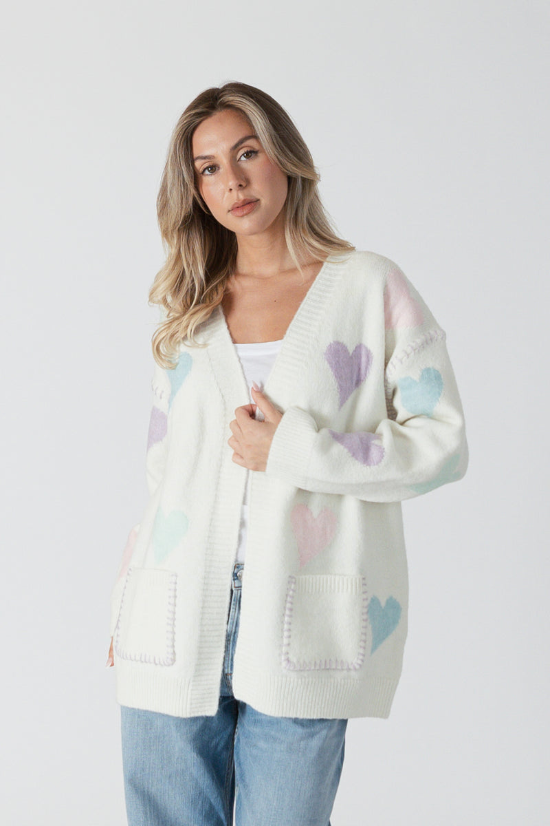 Elska Eco Cardigan With Multicoloured Hearts