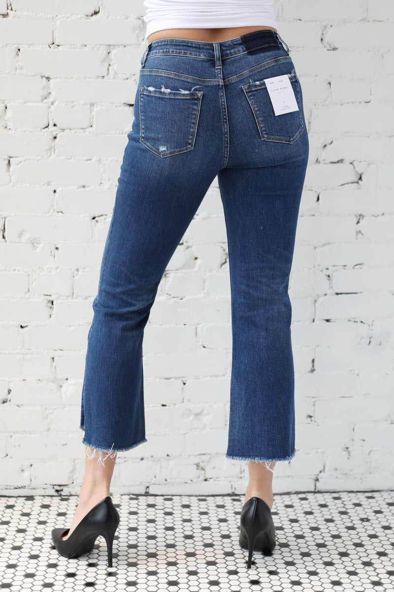 High Rise Crop Flare With Distressed Hem