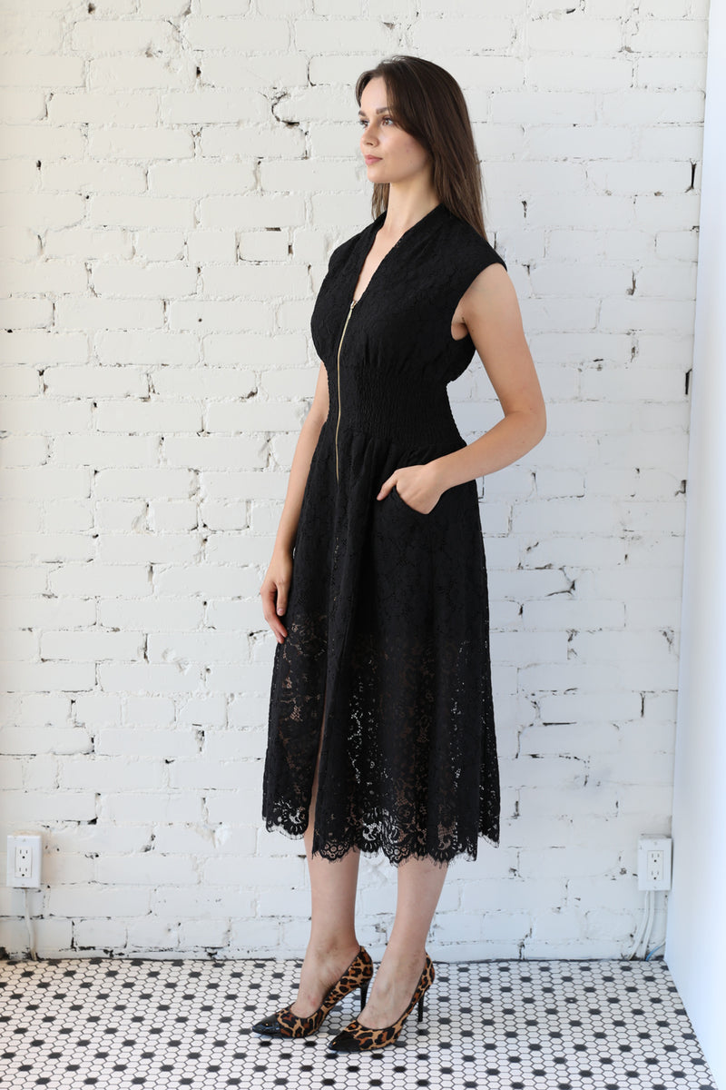 Zip Sleeveless Lace Dress
