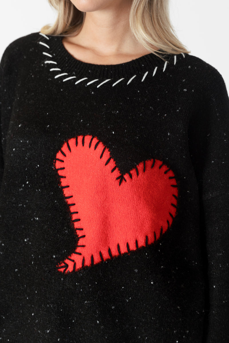 Eco Roundneck Knit With Heart Patch