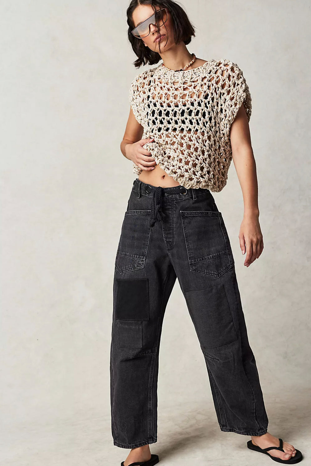 FREE PEOPLE Moxie Low Slung Pull On Barrel Jeans