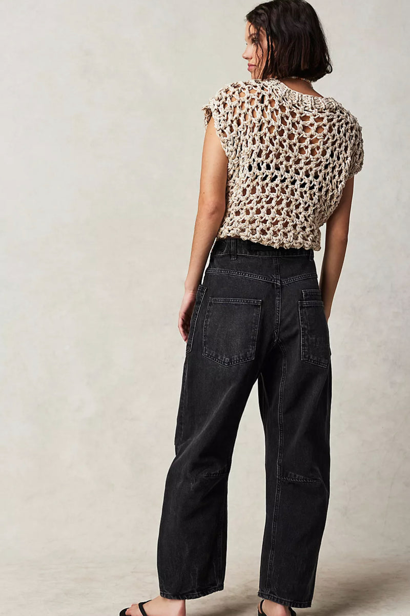 FREE PEOPLE </br>Moxie Low Slung Pull On Barrel Jeans