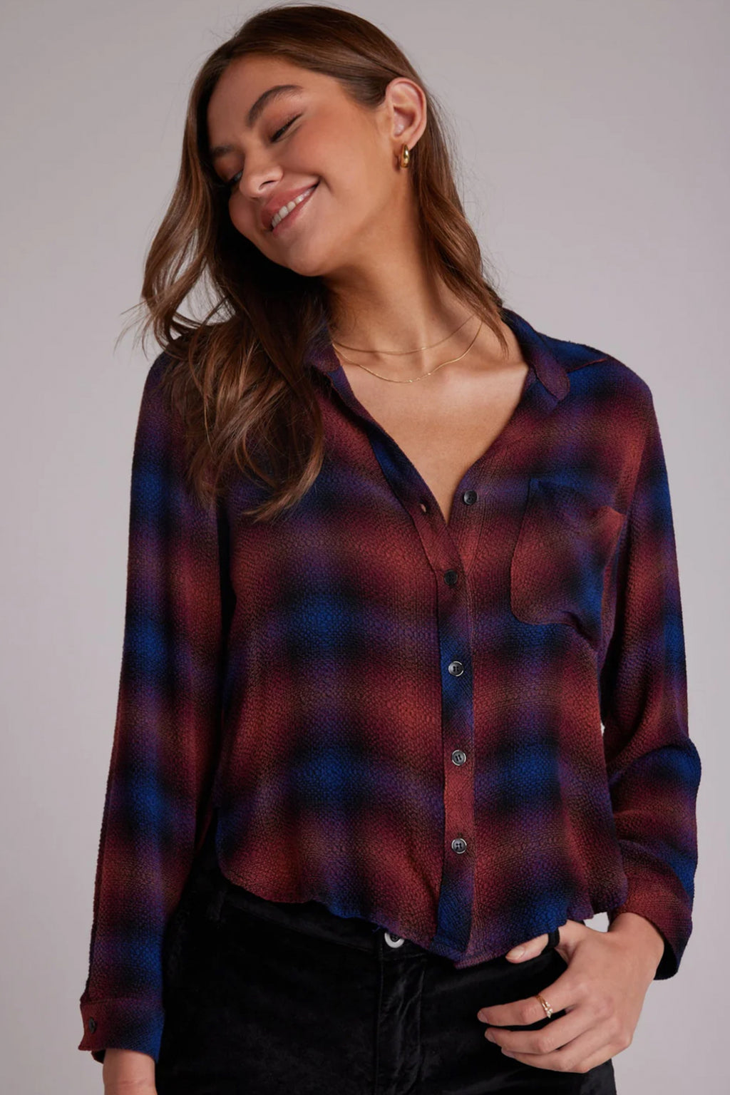 Long Sleeve Rounded Hem Button Down