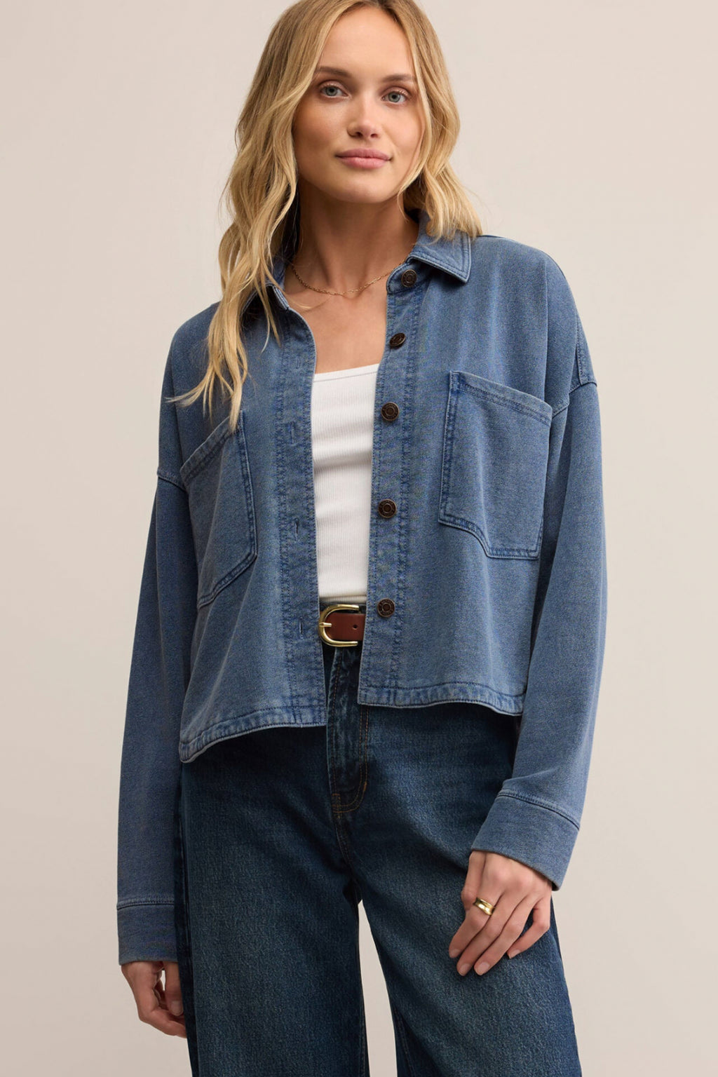 All Day Cropped Knit Denim Jack