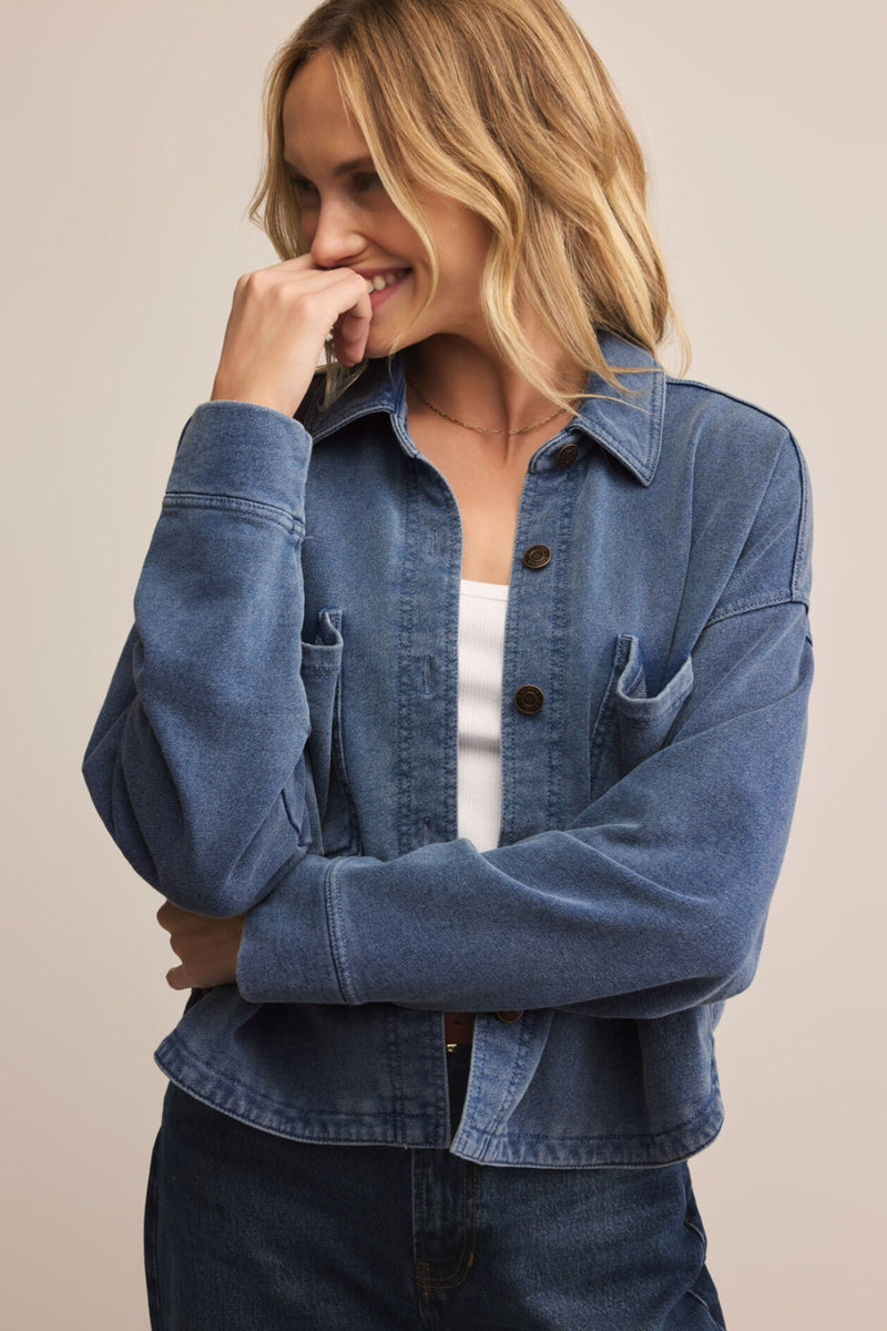 All Day Cropped Knit Denim Jack