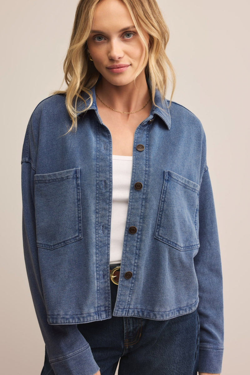 All Day Cropped Knit Denim Jack