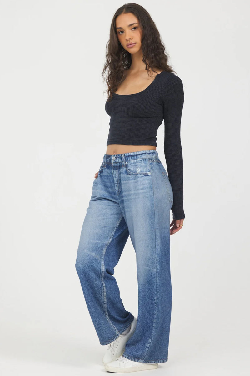 Denim Fleece Wide Leg Pant