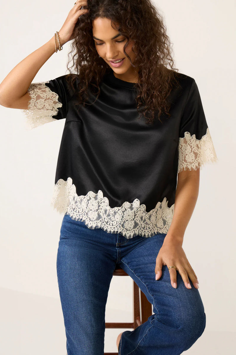 One of a Kind Satin Lace Top