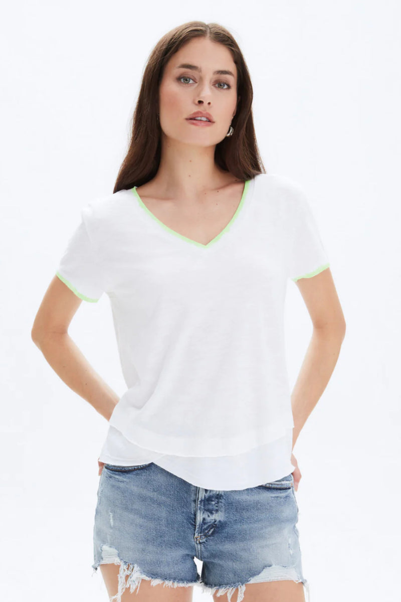 Neon Ava V-Neck Mock Layer T-Shirt