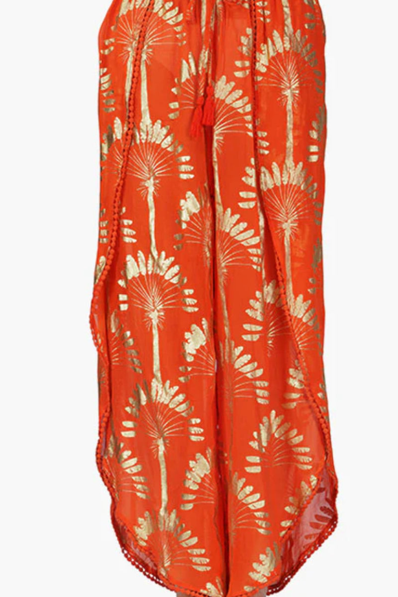 Sunset Palm Foil Wrap Pants