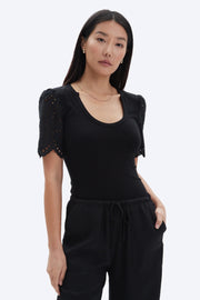 Alfee Eyelet Sleeve V-Neck T-Shirt