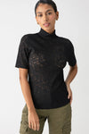 Short Sleeve Lace Mock Knit Top