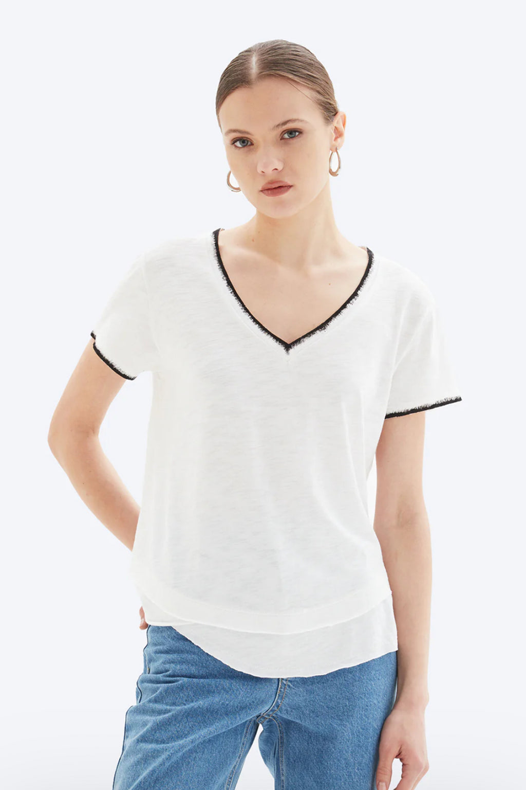 Ava Tipped V-Neck Mock Layer T-Shirt