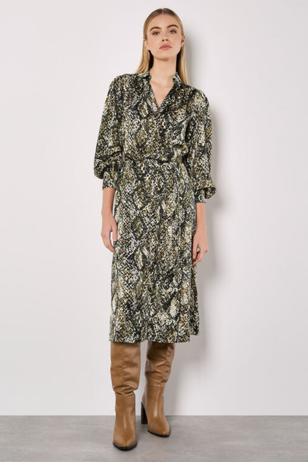 Snakeskin Open Collar Shirt Dress