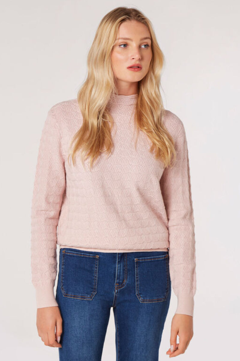 Scallop Mock Neck Pointelle Knit