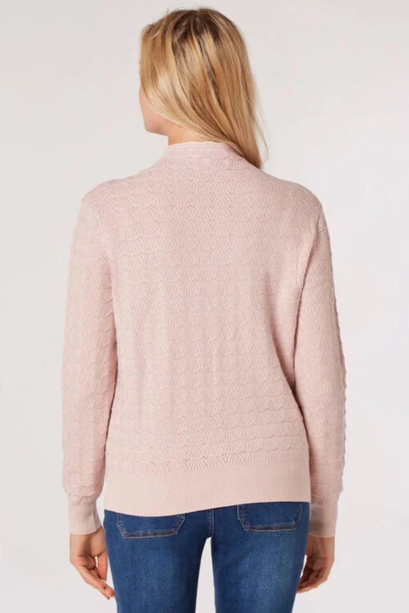 Scallop Mock Neck Pointelle Knit