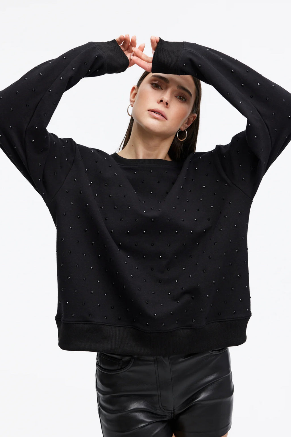 Angela All Over Studs Straight Crewneck Sweatshirt