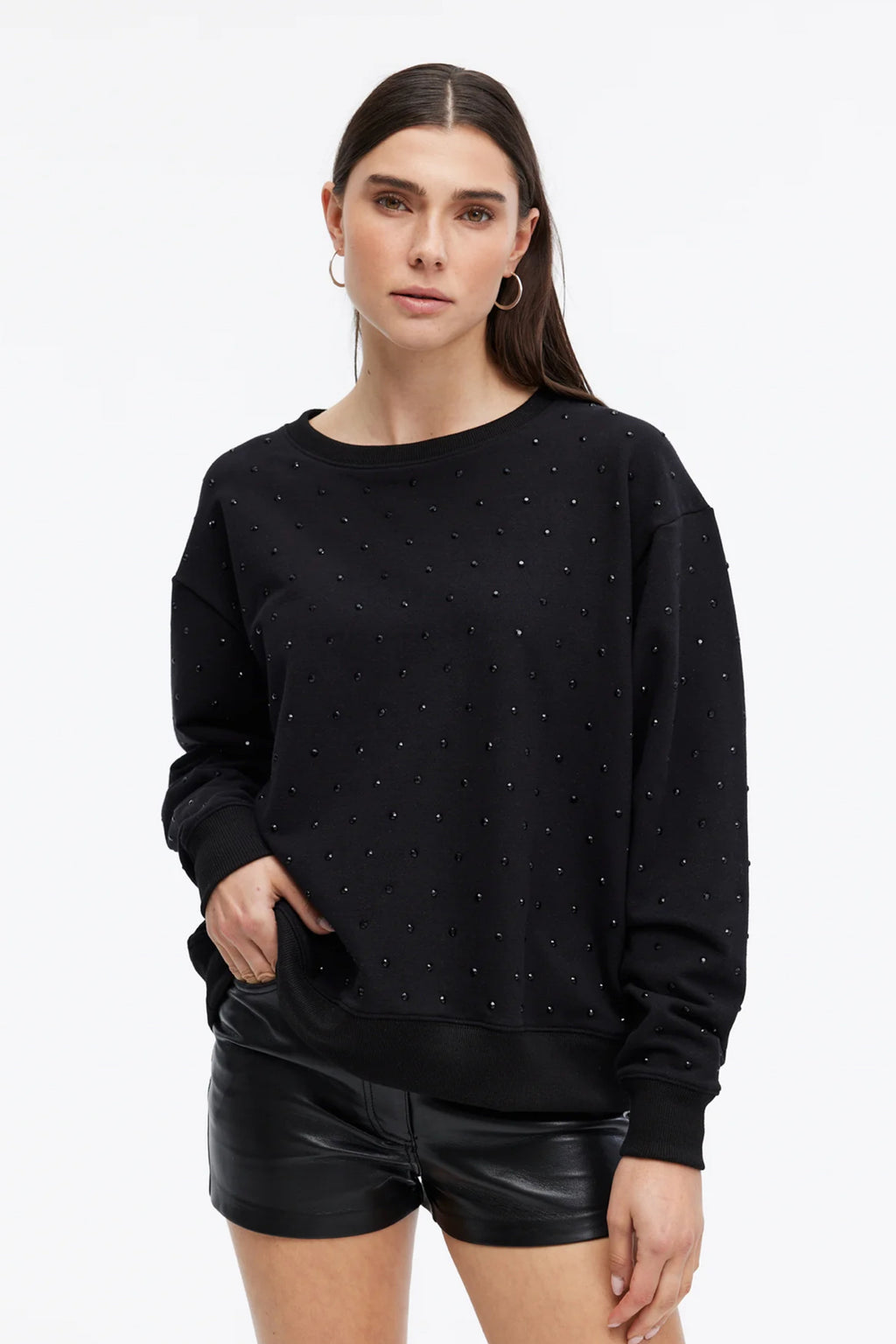 Angela All Over Studs Straight Crewneck Sweatshirt