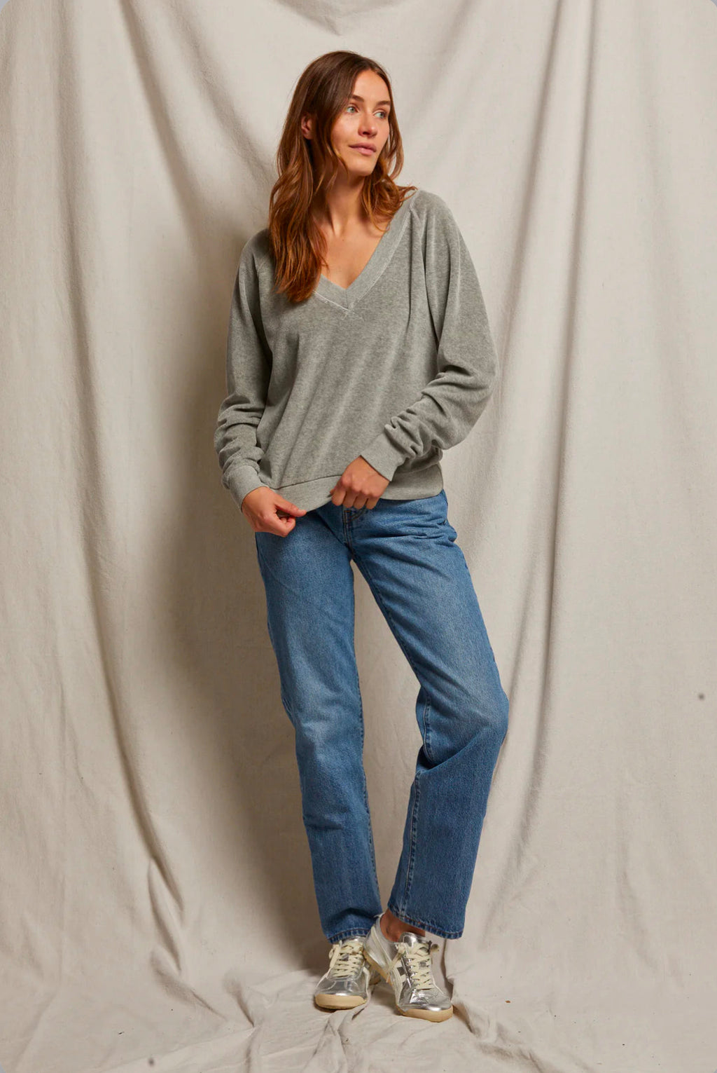 Velour V-Neck Sweatshirt