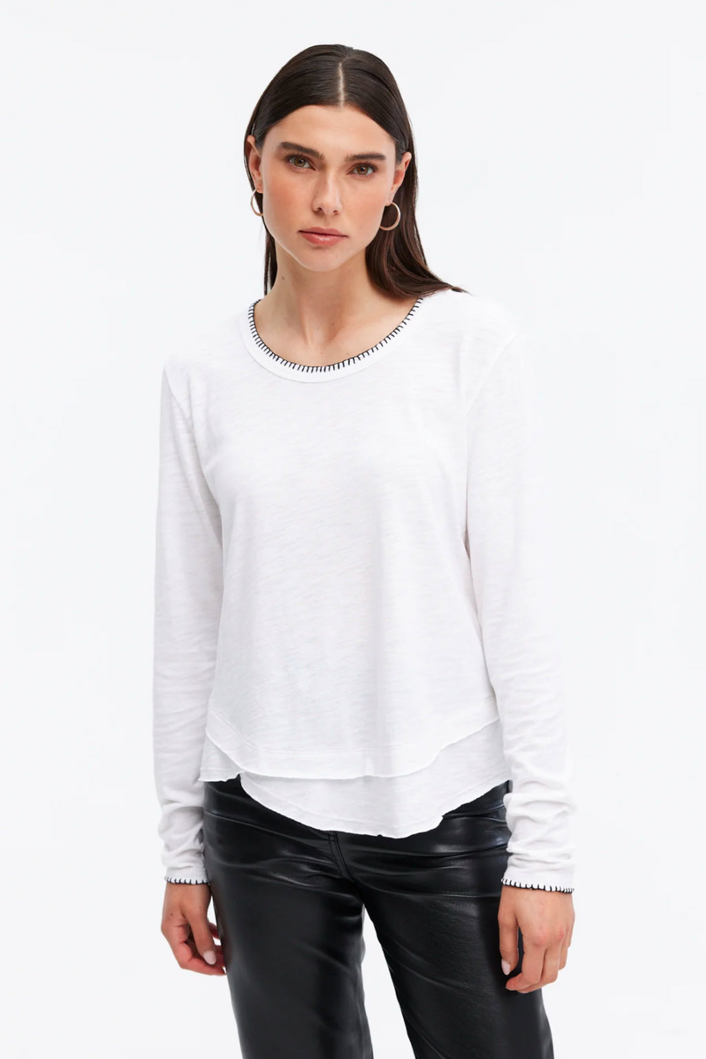 Whipstitch Ava Long Sleeve Mock Layer Long Sleeve T-Shirt