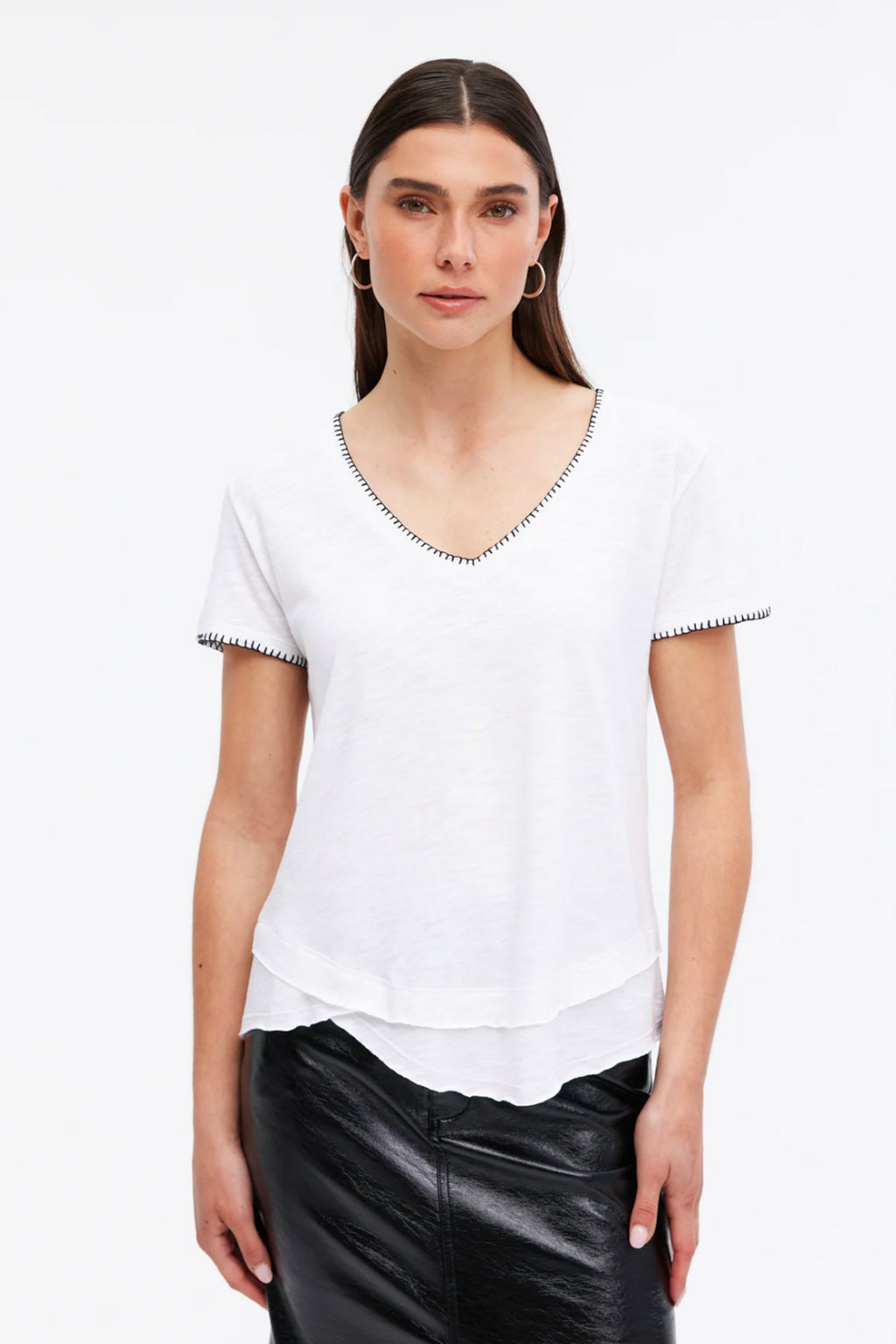 Whipstitch Ava V-Neck Mock Layer V-Neck T-Shirt