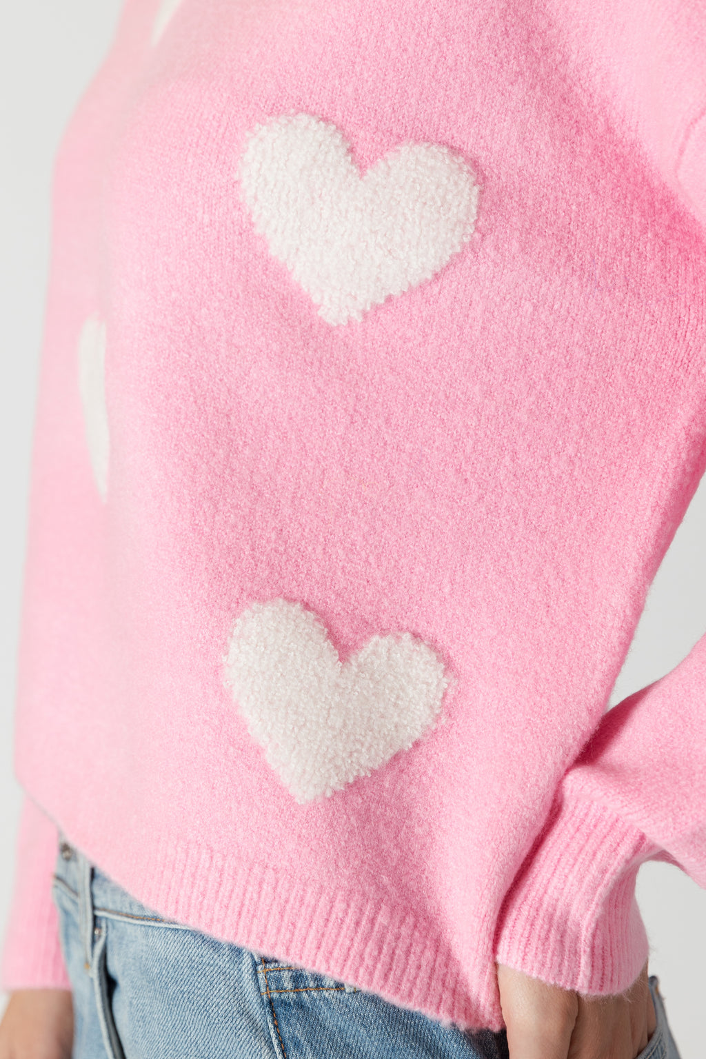 Isla Crewneck Knit With Sherpa Hearts