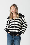 James Striped Zip-Up Collared Cardigan