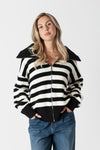 James Striped Zip-Up Collared Cardigan