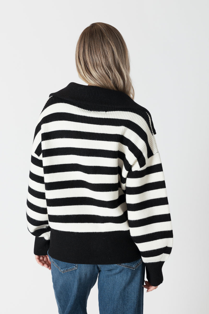 James Striped Zip-Up Collared Cardigan