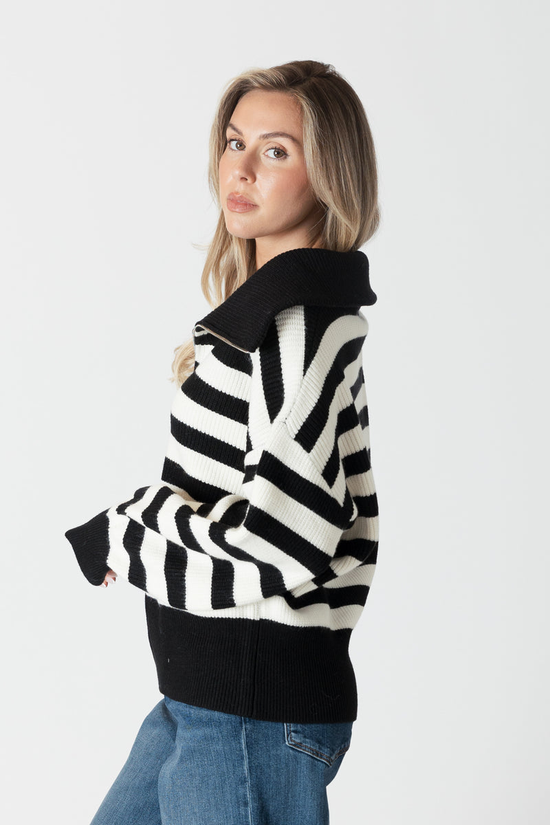 James Striped Zip-Up Collared Cardigan